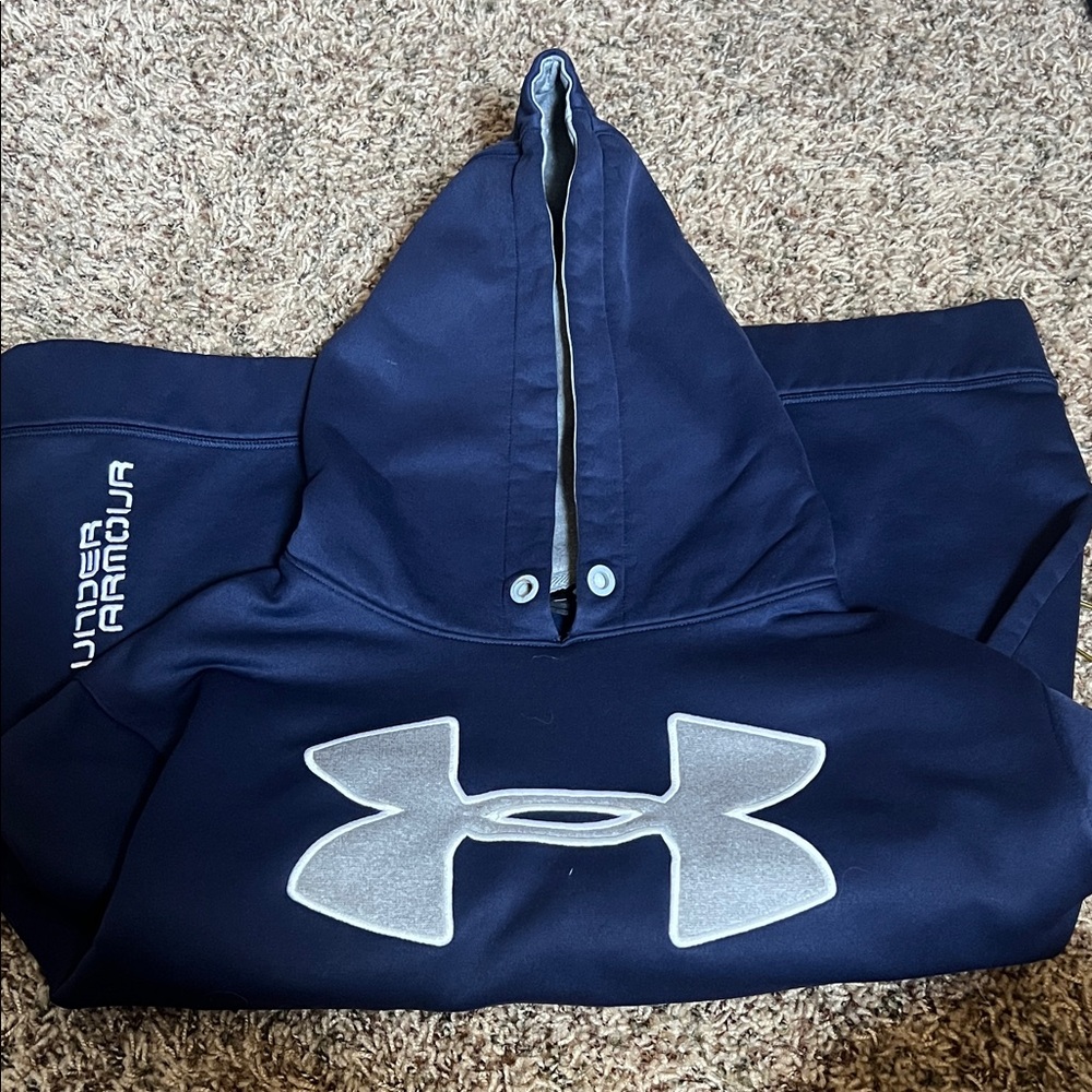 Under Armour Dark Blue Hoodie with Metallic Logo